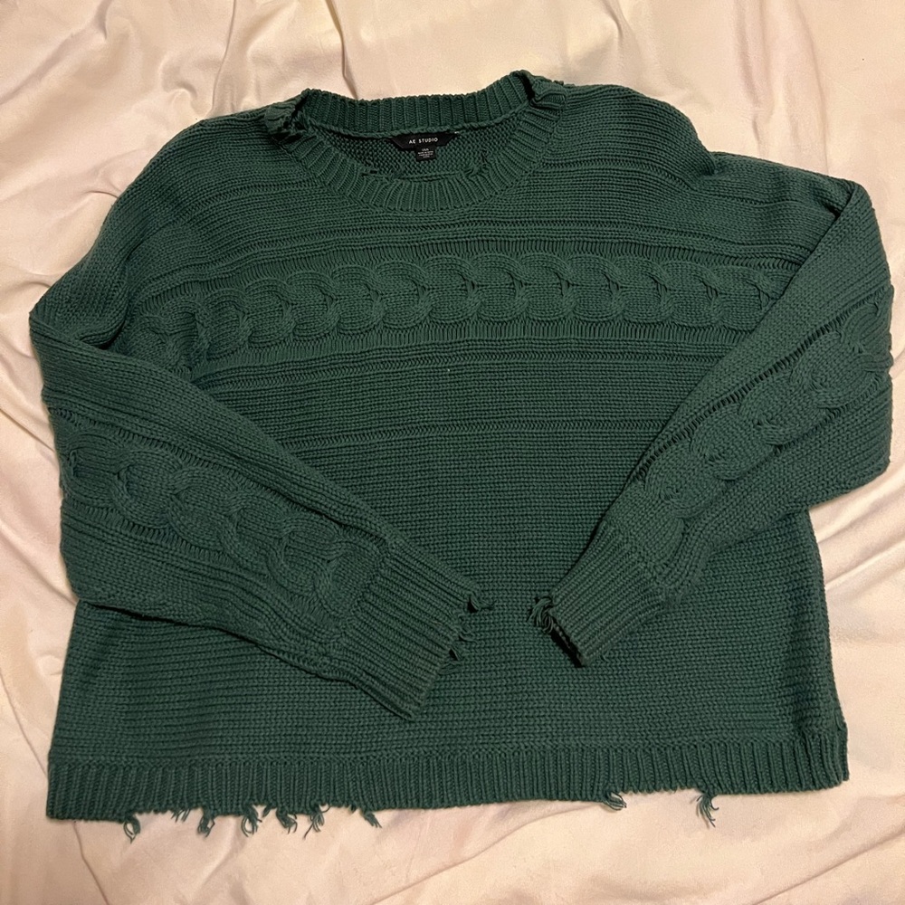 American Eagle Green Cable Knit Sweater